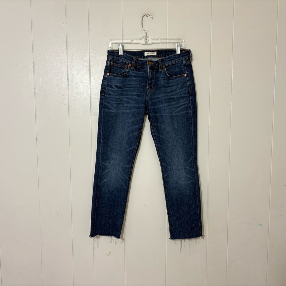 Madewell Slim Boyjean Size 26 Dark Wash Mid Rise  Jeans Raw Hem